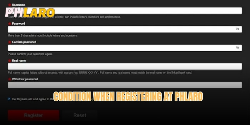 Condition when registering at Phlaro